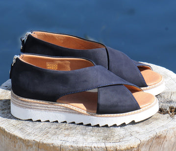 Zinza - Sandal med glidelås bak i navy nubuk